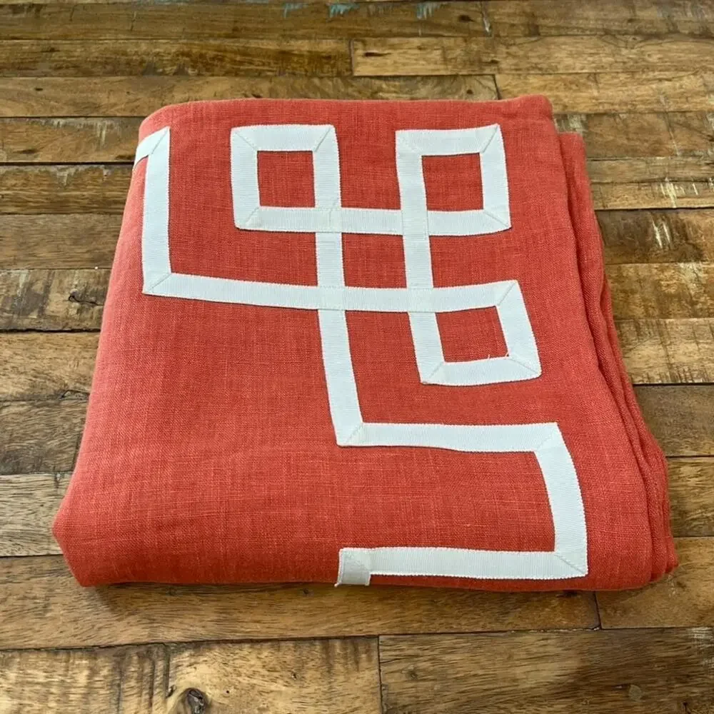 Barclay Butera Breeze Scarlet Linen Greek Key Pillow Covers 21” X 21”
